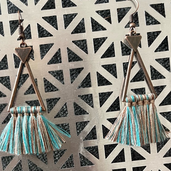 Boho bronze dangle fringe  earrings - Picture 3 of 3